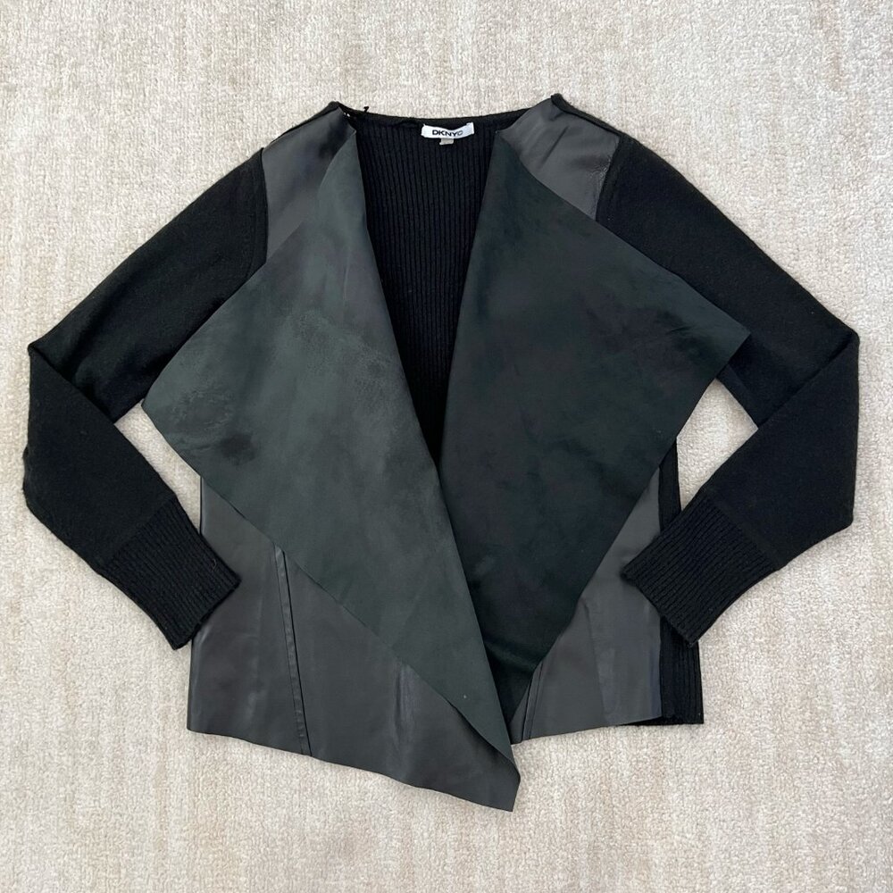 DKNY Genuine Leather Cardigan Sweater M/L FLAWED